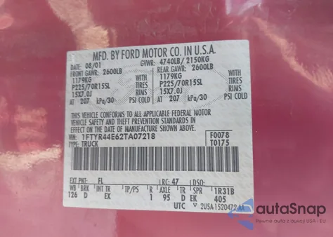 2002 Ford Ranger Xlt from USA, damaged, VIN 1FTYR44E62TA07218